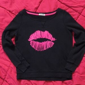 Black Sweatshirt with Hot Pink Lips